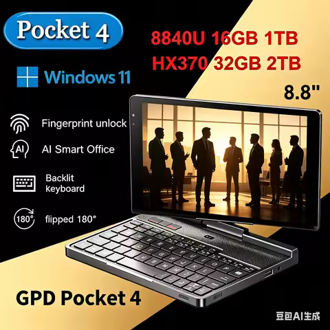 GPD Pocket 4 Mini PC 8.8-inch AMD AI 9 HX 370 64GB RAM Pocket Notebook for Business Travel High Perf