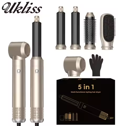 UKLISS Hair Dryer 5 in 1 Multifunctional Electric Comb Negative Ion Straight Comb Curling Iron Detac