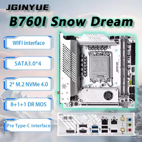 JGINYUE B760I Snow Dream WiFi6 Mini-ITX motherboard LGA1700 DDR4 support 12/13/14th cpus For 13400F/