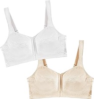 Women's 18 Hour Extra Back Support Front Close Wireless Bra Use52E with 2-Pack Option, White/Light Beige