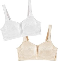 Women's 18 Hour E52E Front Close Wireless Bra, Single or 2-Pack, White/Light Beige, 2-pack, 40DD
