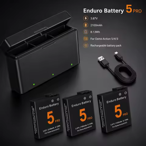 2100mAh Replacement Camera Battery with 3 Slot Fast Charger for DJI Osmo Action 3 4 5 Pro Rechargeab