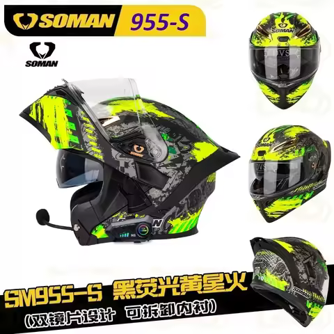 SOMAN Flip Up Motorcycle Helmets Full Face DOT Motorcycle Helmet Dual Visor Lens Racing Casco Casque
