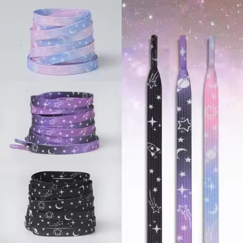 Stars Moon Print Laces for Sneakers AF1/AJ Colorful Gradient Rubber Shoelaces Cosmic Milky Print Sho