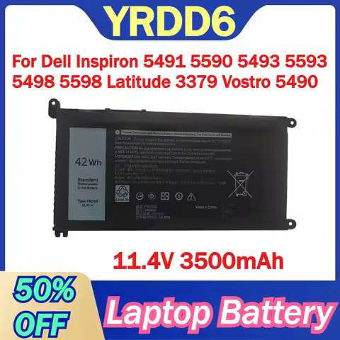YRDD6 1VX1H 11.4V 3500mAh Laptop Battery for Dell Inspiron 5491 5590 5493 5593 5498 5598 Latitude 33