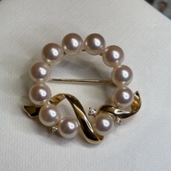 TASAKI K18 18K 750 yellow gold Akoya sea pearl brooch