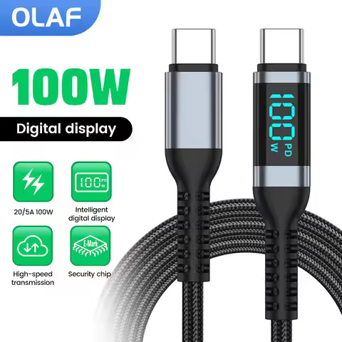 100W Type C To USB C Braid Cable Digital Display Fast Charging Type C To Type C Data Cable For Iphon
