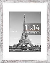 upsimples 11x14 Picture Frame, Display Pictures 8x10 with Mat or 11x14 Without Mat, Wall Hanging Photo Frame, Rustic White, 1 Pack
