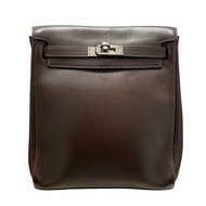 HERMES 愛馬仕 KELLY ADO PM 後背包 光面牛皮 巧克力棕 銀釦 □E刻