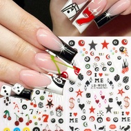 Billiards Dice Y2K Nail Art Stickers 3D Cartoon Lucky 777 Stars Playing Cards Adhesive Sliders Manic