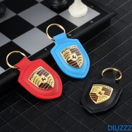 Car Key Case Keychain For Porsche Cayenne 911 718 Palamera Macan Pendant Leather Logo Shield Chain