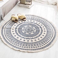 5慧Nordic Ethnic Style Rug Cotton Linen Tassel Floor Mat Boho Round Carpet Home Hotel Living Room For