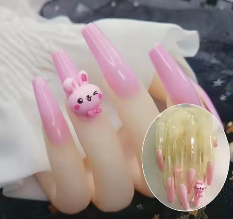 Crossdress Drag Queen Oil Shiny Transparent Super Thin Latex Zentai Long Pink Rabbit Nails Fetish Sh
