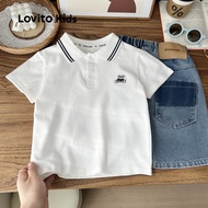 Lovito Kids Casual Polo Shirt Colorblock Spring/summer White Polo Shirt for Boy LNL106162 Lovito Hat