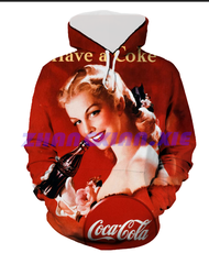 （xzx  31th）  (ALL IN STOCK) Coca-Cola Red Beauty 3D Full Print Unisex Hooded Casual Long Sleeve Hooded Style 07
