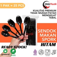 [25 PCS] SUPER BLACK SPORK SPOON AND FORK | 2-in-1 Food Grade Plastic Spoon and Fork Thick Hygienic 