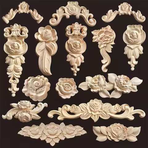 Wood Carving Onlays Rose Appliques Decals for Wood Furniture Antique Home Decor Wood Furniture Decor