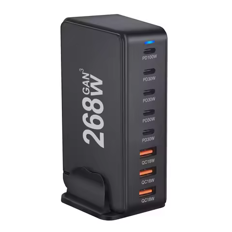 268W GaN Desktop Charger 8 USB-C Ports PD 3.0 Fast Charging Compact Portable Design for Phone