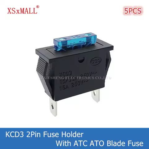 5PCS KCD3 2Pin Medium Standard Auto Fuse Holder 15A/30A 250V 16A Clamp Embedded Fixed Panel Mounting