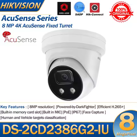 HIKVISION IP Camera 8MP DS-2CD2386G2-IU 4K PoE Turret AcuSense Human Vehicle Classification Built-In