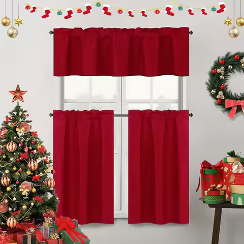 Christmas Solid Color Curtains, Kitchen Curtains W106cm x H30cm 1PC, W132cm x H61cm 1PC, W70cm x H13