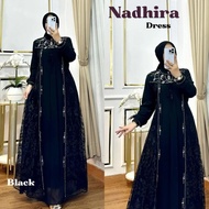 Gamis Brokat Tile Mewah Elegan Nadhira Dres BL Ceruty Babydoll Mix Brukat Apk Mutiara Dress Panjang