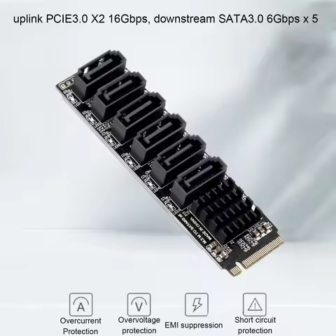 M.2 to SATA3.0 Adapter Card 6Gbps High Speed ASM1166 M.2 PCIE to SATA Expansion Card with Smart Indi