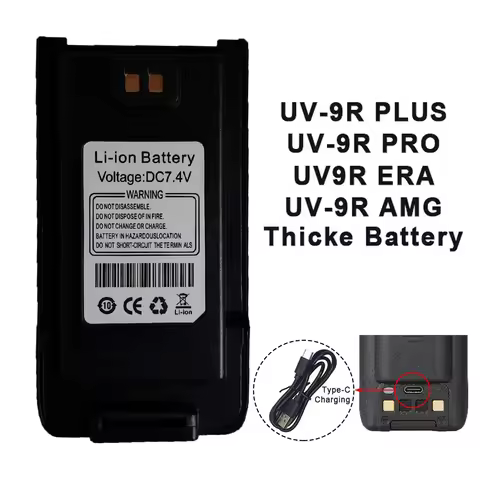 Baofeng UV-9R PRO Thicken Battery Suport Type-C Charge for Walkie Talkie UV9RPlus UV9RPRO UV9RERA UV