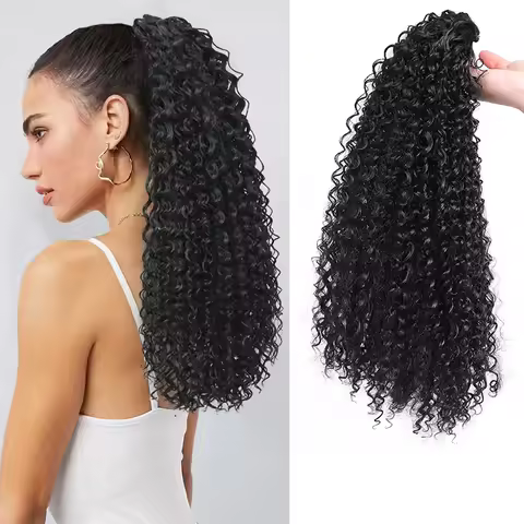 Long Afro Curly Drawstring Ponytail Synthetic Puffy Kinky Curly Fake Tail Extension Fluffy Curly Fal