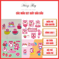 Strawberry bear paper set designs for cake decoration