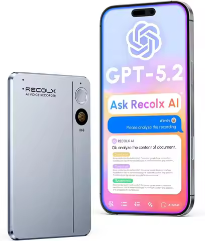 AI Voice Recorder with GPT-5.2 Analysis, 30-Hour Recording, 112-Language Speech-to-Text & Auto Summa