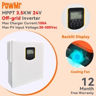 PowMr 3.5KW Hybrid Solar Inverter 500Vdc Supports 24V Lifepo4 Battery Built in 100A MPPT Solar Charg