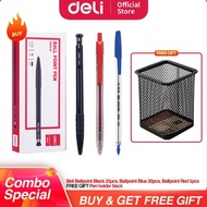 MERAH Deli Economy Package 2 - Black,biru, Red Ballpoint Pens 50 Pcs & Pen Holder