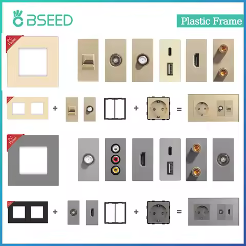 BSEED Wall Socket Internet Cat6 Parts Plastic Frame USB Type-C Charge Port TV HDMI Interface DIY Fun