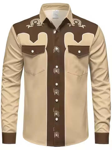New Men's Long Sleeve Shirt Cowboy Western Cowboy Vintage Hawaiian Shirt Soft Sandy Beach Shirt Men