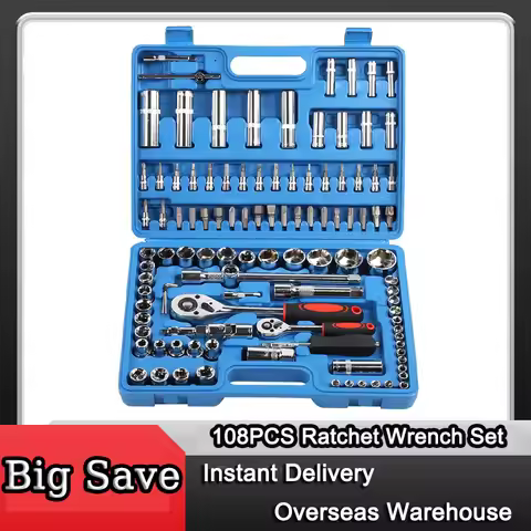 108Pcs Ratchet Wrench Set 1/4in 1/2in CR40 Steel Socket Set Tool Case Box Hand Tool Kits