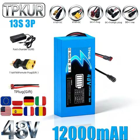 48V 13S 3P 18650 Rechargeable Battery Pack with BMS Board Fast Charger for 100-1000W Commute Devices