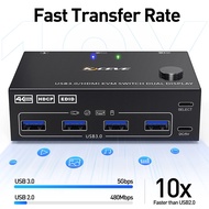 3Tech mall USB 3.0 Dual Monitor KVM Switch HDMI 4K 60Hz 2K 120Hz Simulation EDID for 2 Computers Sha