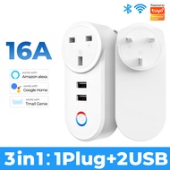 Tuya Wifi Smart USB Malaysia Socket UK Plug 16A Outlet Adapter Charging Voice Timing Smart Life App 