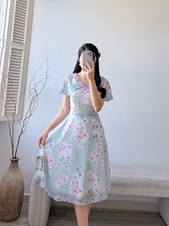 Đầm xòe họa tiết hoa cổ v thời trang - Eden Fashion Store - D512