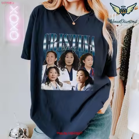 Cristina Yang Greys Anatomy Vintage T Shirt For Woman and Man vintage Washed graphic Unisex Comforta