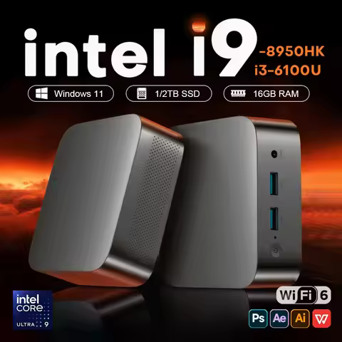 Portable Mini PC Inte i9 8950HK/i3 6100U Gaming Mini PC Windows 11 16GB RAM 1TB M.2 SSD WiFi 6 BT 5.