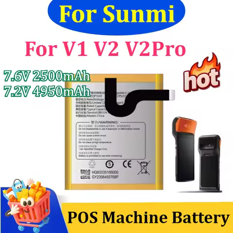 W5900 ZQP1659 ZAP1522 7.6V 2500mAh 7.2V 4950mAh for Sunmi V1 V2 V2Pro POS Machine Battery