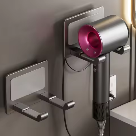 Aluminum Hair Dryer Rack Wall Mounted Self-adhesive Hairdryer Cradle for Dyson Hair Dryer Holder Wit