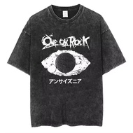 Vintage One Ok Rock Tour Tengkorak Washed Tshirts Mens Women Tee Cotton Summer Oversized Hip Hop Har
