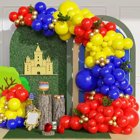 Royal Blue Red Yellow Latex Balloon Arch Garland Kit for Snow White Princess Cartoon Theme Birthday 