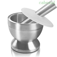 CABEZA Mortar and Pestle, Sturdy with Lid Spice Grinder, Ergonomic Design Rustproof Rust Resistant Non-Slip Base Pill Crusher Seasoning Mill