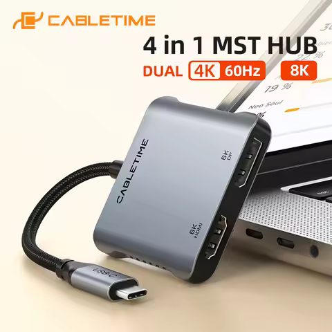 CABLETIME USB C HUB to Dual HDMI Displayport 8K 30Hz 4K 120Hz PD 100W Dual Display for Laptop Dell A