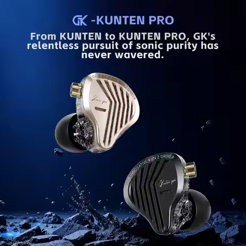 GK KUNTEN PRO HiFi Bass IEM 2nd-Gen Dynamic Driver Extended LF Excursion Dual-Stage Damping Audiophi