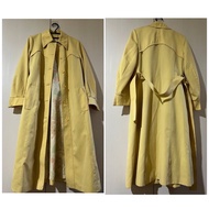 鵝黃色復古長版風衣外套大衣罩衫綁寬鬆顯瘦帶防風外套vintage古著